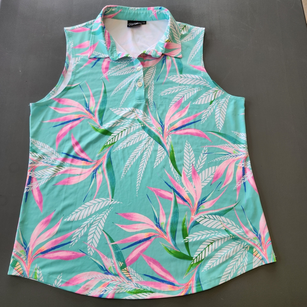 Sunday Swagger Sleeveless Golf Polo Womens XX-Large Pink Bali Tropical Active